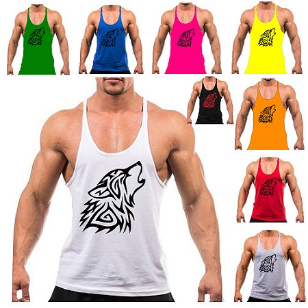 Camiseta Regata Cavada Masculina Para Musculação Fitness Bodybuilders Academia Nova  do Lobo
