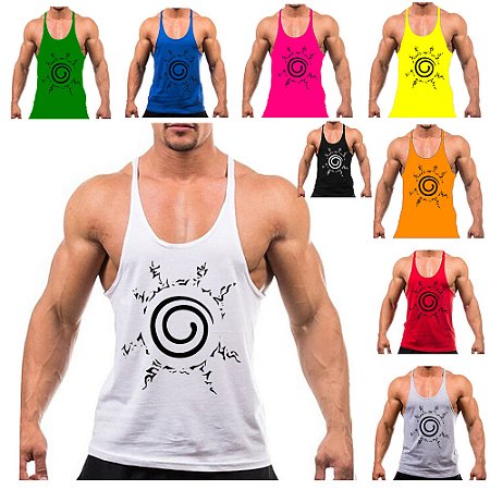 Camiseta Regata Cavada Masculina Para Musculação Fitness Bodybuilder Academia Nova Selo do Naruto