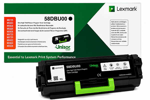 Toner Original 58DBU00 58D4U00 Lexmark Preto 55.000Páginas Para MX725 MS823 MS824 MS825 MS826 MX722 MX725 MX822 MX824 MX826