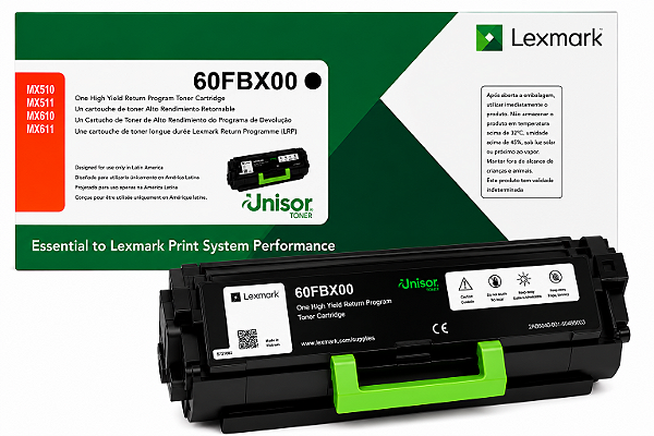 Toner Original 60FBX00 60F4X00 Lexmark Preto 20.000Páginas Para MX510 MX511 MX610 MX611