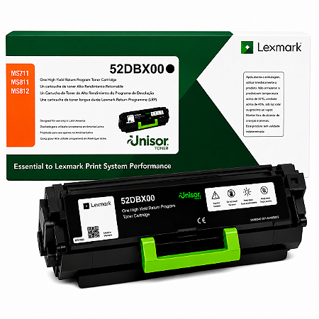Toner Original 52DBX00 52D4X00 Lexmark Preto 45.000Páginas Para MS711dn MS811dn MS811dtn MS811n MS812de MS812dn MS812dtn