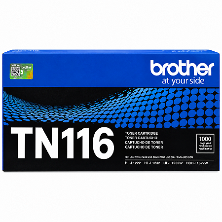 Toner Original TN116 Brother Preto 1.000Páginas Para L1222 L1222V L1232W L1232WV L1632W L1632WV