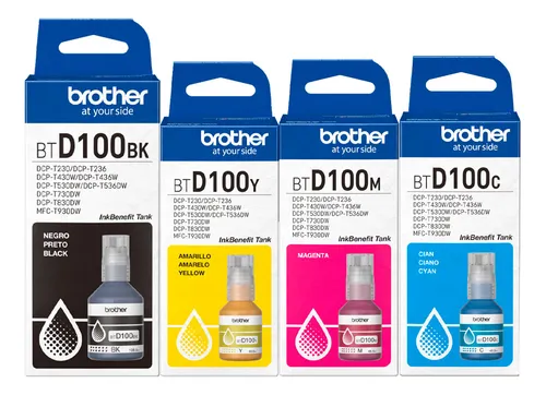 BTD100 Kit 4Cores Original Brother Refil de Tinta Preto e Tricolor Para MFC-T930DW DCP-T730DW DCP-T530DW DCP-T530DW DCP-T430W DCP-T230