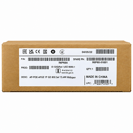 HPE R6P68A Injetor PoE Aruba AP-POE-AFGE 1-Porta GbE 802.3af 15.4W midspan