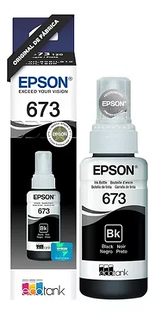 T673BK 70ml Garrafinha Refil de Tinta Epson Preto Original 3.000Páginas Para Para L800 L810 L850 L805 L1800