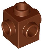 Tijolo Modificado 1x1 com Studs em 4 Lados e no topo Marrom