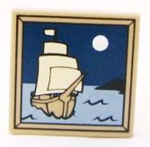 Placa Lisa 2x2 com desenho de barco a vela Bege Escura