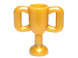 Troféu pequeno dourado perolado.