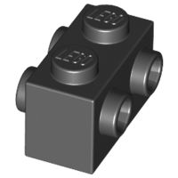 Tijolo Modificado 1x2 com encaixes nas duas laterais Preto