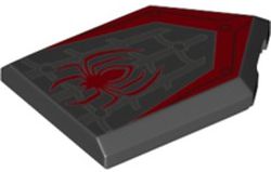 Placa modificada 2x3 Pentagonal Preta com desenho de aranha vermelha e teia de aranha