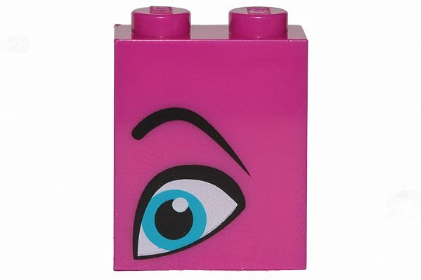 Tijolo 1x2x2 com suporte interno com olho azul e sobrancelha preta do lado esquerdo magenta