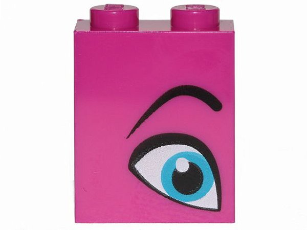 Tijolo 1x2x2 com suporte interno com olho azul e sobrancelha preta do lado direito magenta