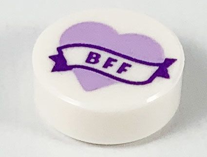 Placa Lisa Redonda 1x1 com desenho de coração dark purple e escrita BFF branca