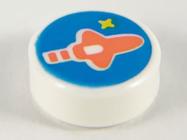 Placa Lisa Redonda 1x1 com desenho de nave espacial coral branca