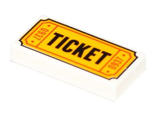 Placa Lisa 1x2 branca com desenho escrito "TICKET"