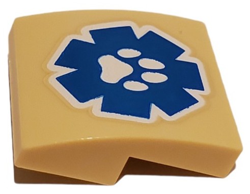 Inclinação curva 2x2x2/3 bege com impressão de pata de animal branca