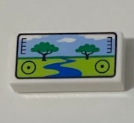Placa Lisa 1x2 Branca com Ranhura e desenho de Visor com Imagem de Tela do Safari Park