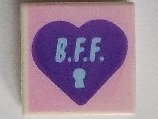 Placa Lisa Redonda 1x1 com desenho de coração dark pink e escrita BFF  branca - TECLINC