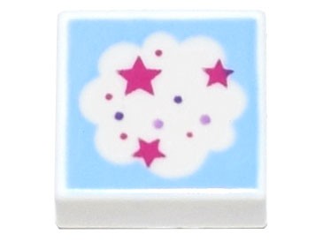 Placa Lisa 1x1 Branca com Desenho de Nuvem e Estrelas