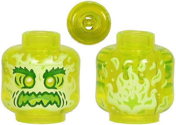 Cabeça de fantasma alienígena com rosto verde amarelado, sobrancelhas espessas e com raiva.