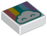 Placa Lisa 1x1 Branca com Ranhura e desenho de Nuvem e Arco-Íris Pastel