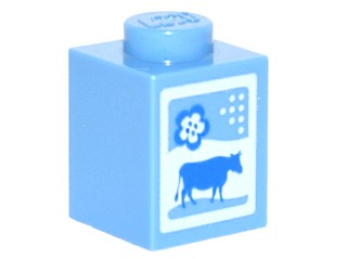Tijolo 1x1 com desenho de Vaca (Caixa de Leite) Medium Blue