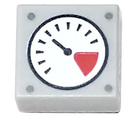 Placa Lisa 1x1 cinza clara com ranhura com mostrador branco e vermelho, agulha fina preta e desenho de rebites