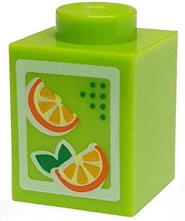 Tijolo 1x1 Verde Limão com desenhos de Laranja - Caixa de Suco