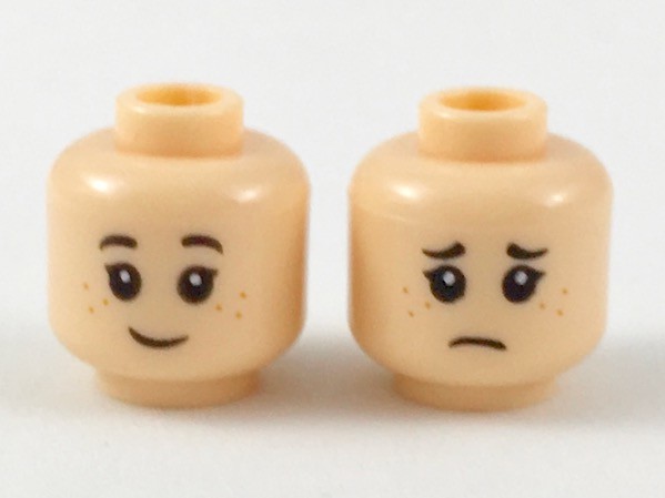 Cabeça dupla face com sobrancelhas pretas infantis, sardas e desenho feliz/triste Light Nougat