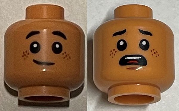 Cabeça dupla face, sardas e sorriso / boca aberta assustada Nougat