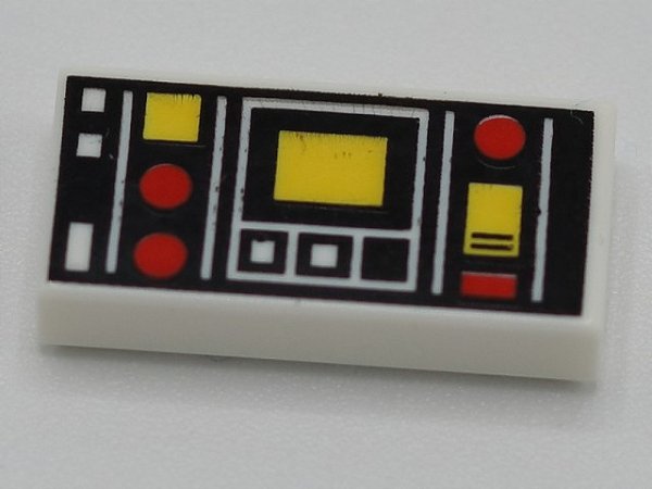 Placa Lisa 1x2 branca com desenho de controle