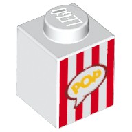 Tijolo 1x1 branco com desenho de caixa de pipocas