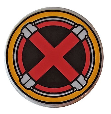 Placa Lisa Redonda 2x2 com Desenho de Simbolo dos X-Men - Cinza Clara