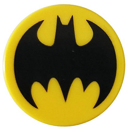 Placa Redonda Lisa 2x2 Amarela com desenho de Simbolo do Batman - TECLINC