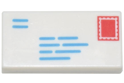 Placa Lisa 1x2 com desenho de envelope Branco e Selo Vermelho
