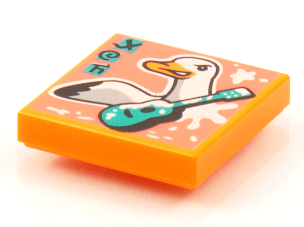 Placa Lisa 2x2 com Desenho de Pato e Guitarra Laranja