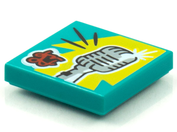 Placa Lisa 2x2 com desenho de microfone Azul Turquesa