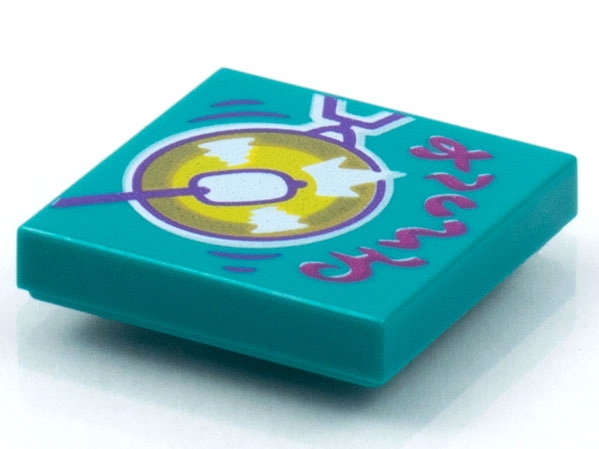 Placa Lisa 2x2 com desenho de gongo Azul Turquesa