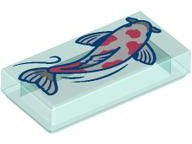 Placa Lisa 1x2 com desenho de Peixe Koi Translúcido Azul Claro