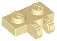 Placa com dobradiça preta 1x2 travamento com 2 dedos nas laterais e 7 dentes Bege