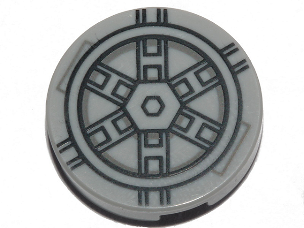 Placa Lisa Redonda 2x2 com Desenho de Símbolo de Nave SW TIE Bomber Cinza Clara