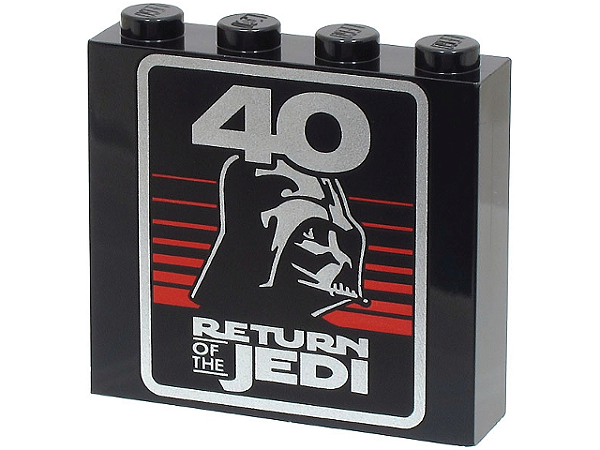 Tijolo 1x4x3 com desenho de "'RETURN OF THE JEDI' e Capacete do Darth Vader Preto