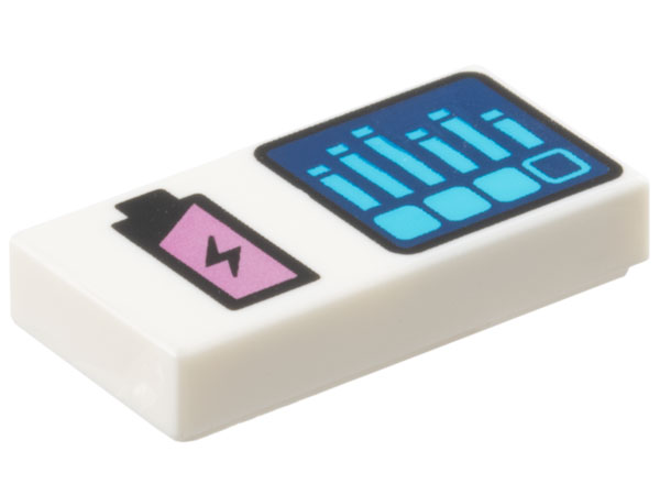 Placa Lisa 1x2 com desenho de Bateria Recarregando e barras Azuis Branca