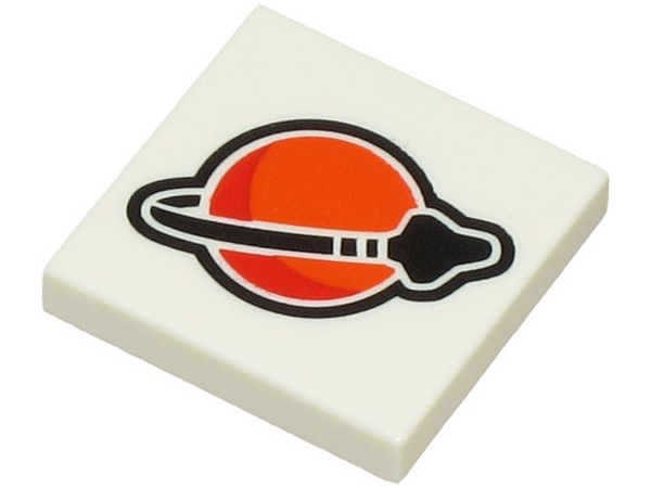 Placa Lisa 2x2 Branca com Desenho de e logotipo espacial laranja Branca