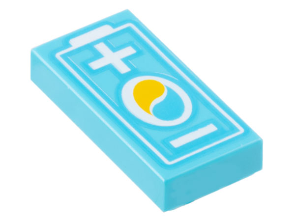 Placa Lisa 1x2 com desenho de bateria de carro elétrico com logotipo OctanE Medium Azure