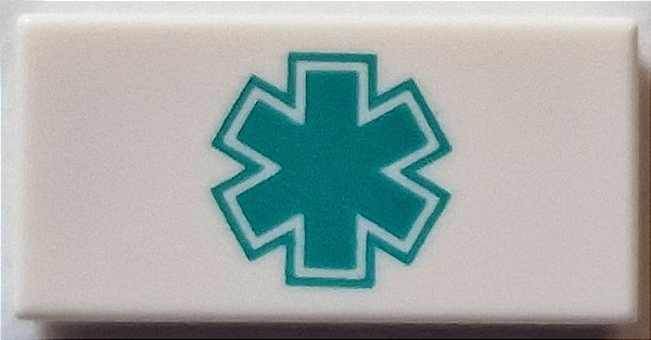 Placa Lisa 1x2 branca com desenho de Simbolo de Ambulância Branca