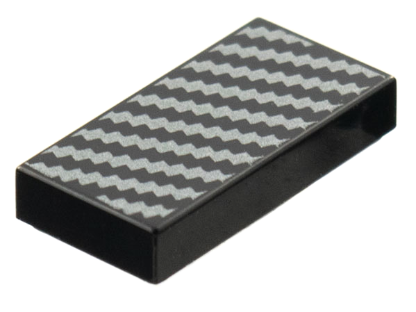 Placa Lisa 1x2 com desenho de linhas prateadas em zigue-zague - Preta