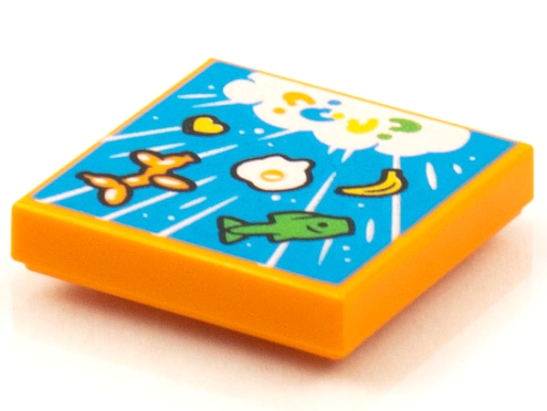 Placa Lisa 2x2 com desenho de Balão, Peixe, Banana e Ovo