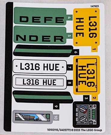 Cartela de Adesivo do Set 10317 Land Rover Classic Defender 90
