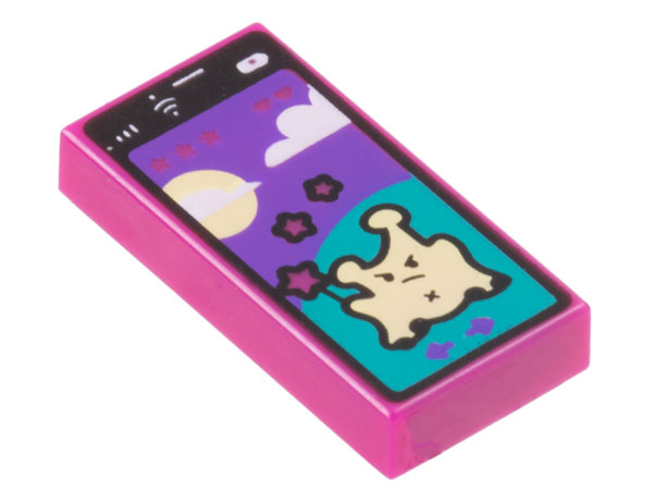 Placa Lisa 1x2 com desenho de Tela de Celular com Jogos Magenta